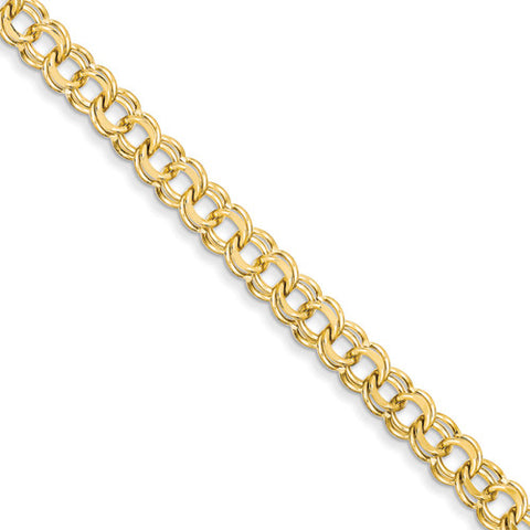 14k Yellow Gold 7.00mm Solid Double Link Charm Bracelet