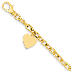 14k Yellow Gold Link w/ Heart Charm Bracelet