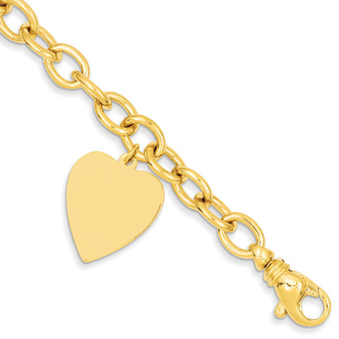 14k Yellow Gold Link W/ Heart Charm Bracelet