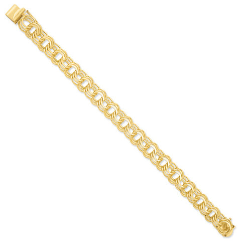 14k Yellow Gold 14.50mm Triple Link Charm Bracelet